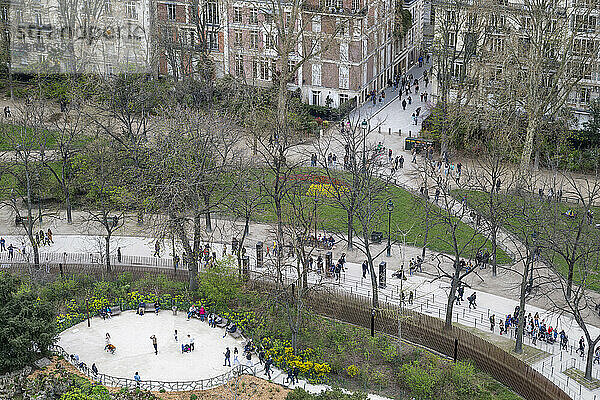 View from the Eiffel Tower to Champs de Mars  Paris  Île-de-France  France  Europe