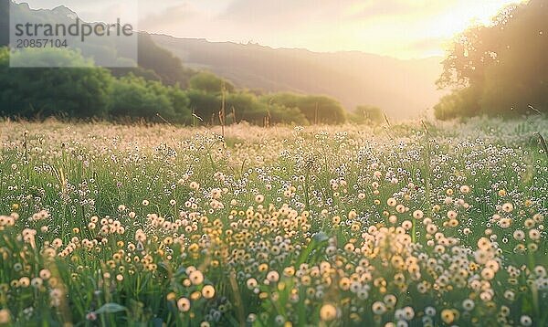 Spring meadow at early morning AI generated