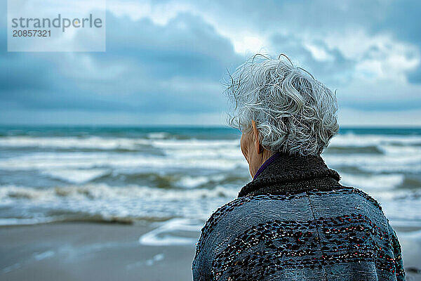 Back view of senior woman at beach. KI generiert  generiert  AI generated