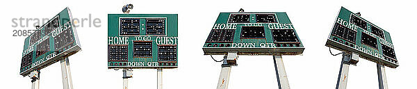 High school scoreboard set at various angles isolated on a white background