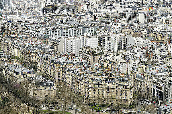 View from the height of the Eiffel Tower to the city centre  Paris  Île-de-France  France  Europe