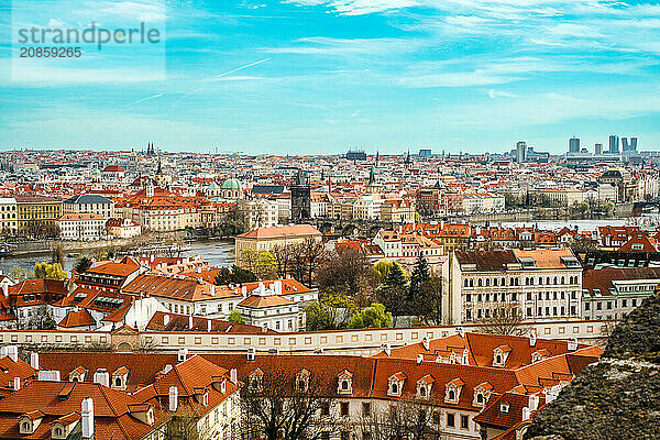 Sightseeing  tourist attraction  travel  Vltava river  city trip  panorama Prague  view  view Prague Castle  Prague  Czech Republic  Europe