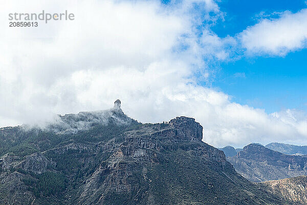 Beautiful landscape of Roque Nublo with fog from a viewpoint. Gran Canaria  Spain  Europe