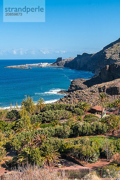 The town of Agaete from the Barranco de Guayedra viewpoint. Gran Canaria. Spain