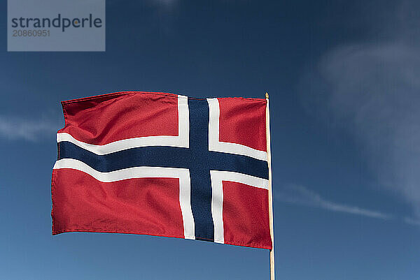 Norwegian flag in the wind  Oslo  Norway  Europe