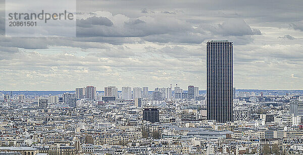 View from the height of the Eiffel Tower to the Montparnasse Tower  Paris  France  Europe