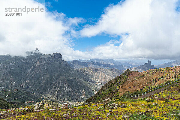 Beautiful landscape of Roque Nublo from a viewpoint. Gran Canaria  Spain  Europe