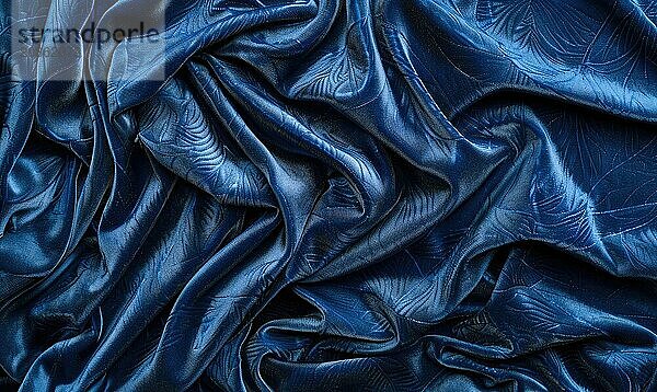 Closeup view of background draped with sumptuous velvet fabric in luxurious navy blue  abstract background AI generated