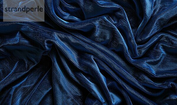 Closeup view of background draped with sumptuous velvet fabric in luxurious navy blue  abstract background AI generated