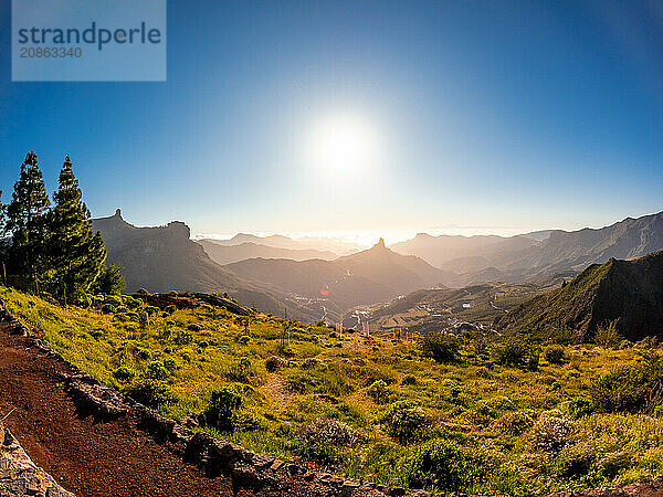 Panoramic view at sunset near Roque Nublo in Gran Canaria  Canary Islands