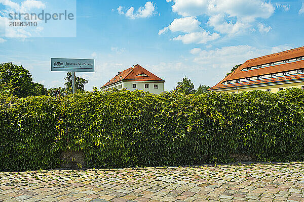 Signpost to Pillnitz Castle on the Elbe in Pillnitz  Dresden  Saxony  Germany  Europe