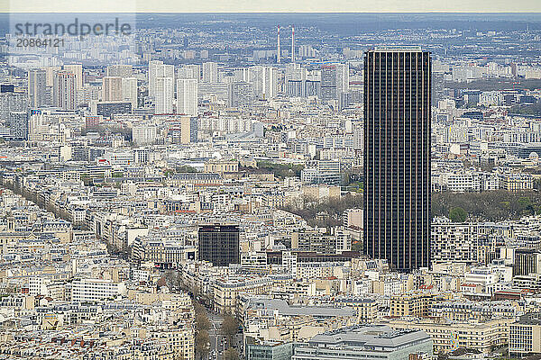 View from the height of the Eiffel Tower to the Montparnasse Tower  Paris  France  Europe