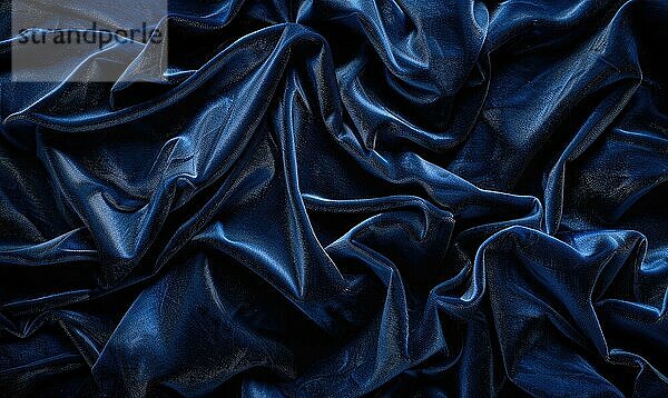 Closeup view of background draped with sumptuous velvet fabric in luxurious navy blue  abstract background AI generated