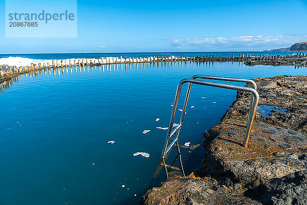 Stairs in the Las Salinas de Agaete natural pools in Puerto de Las Nieves in Gran Canaria  Spain  Europe