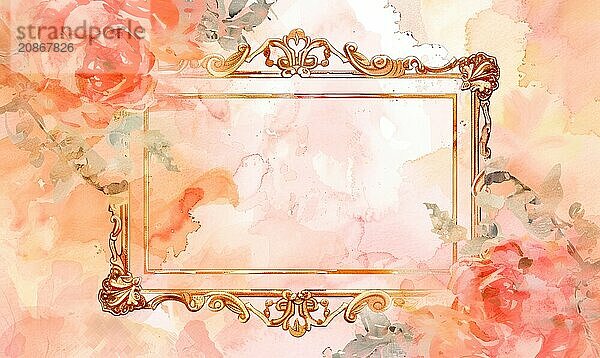 Gold baroque frame on floral background  space for text AI generated