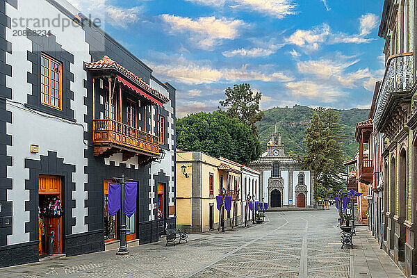 Beautiful streets in the square next to the Basilica of Nuestra Senora del Pino in the municipality of Teror. Gran Canaria  Spain  Europe