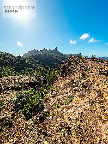 Views from a viewpoint to Roque Nublo in Gran Canaria  Canary Islands