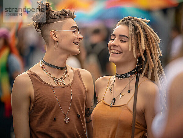 Two friends laughing and enjoying each others