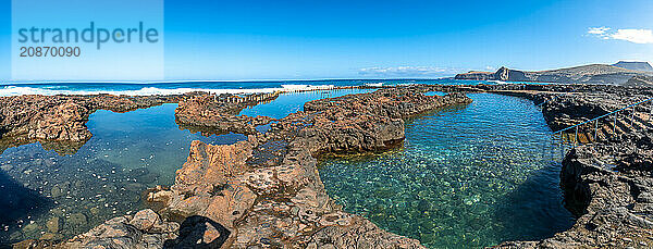 Panoramic view of the Las Salinas de Agaete natural pools in Puerto de Las Nieves in Gran Canaria  Spain  Europe