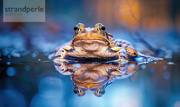 Rana arvalis in a puddle after rain  closeup view of frog in water AI generated