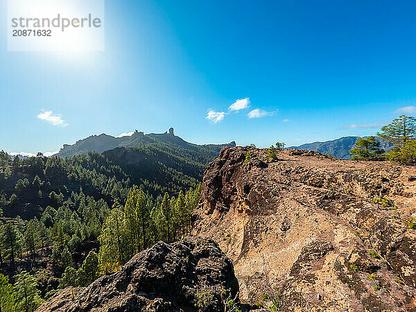 Views from a viewpoint to Roque Nublo in Gran Canaria  Canary Islands