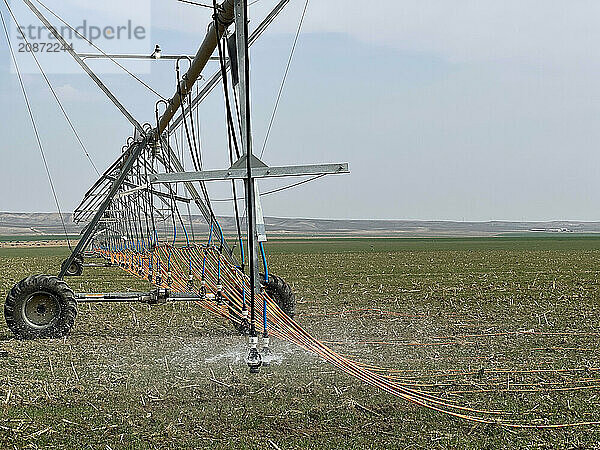 Irrigation system watering the field with a high pressure water jet