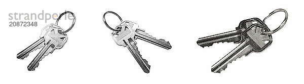 House key set of different angles isolated on a white background