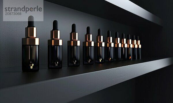 A row of blank dropper bottle mockups containing facial oil  nature beauty AI generated