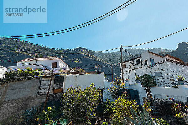 Houses on El Risco on the way up to Charco Azul in the Podemos to Agaete in Gran Canaria  Canary Islands