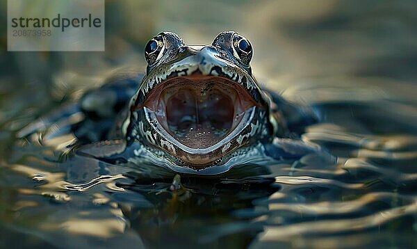 Close-up of Rana arvalis croaking AI generated