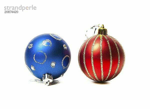 Christmas red and blue toys  Isolated on white