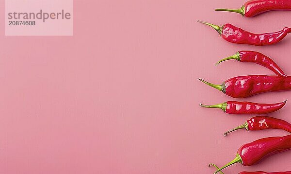 Top view of colorful peppers on a pink background AI generated