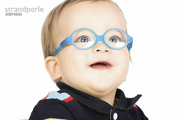 Child with glasses  close-up. Isolated on white