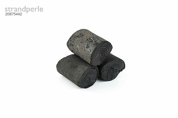 Natural wood charcoal isolated on white background. Pile of coal isolated on white background