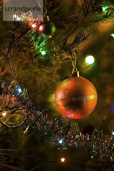 Christmas tree decorations. Close up. Selective focus