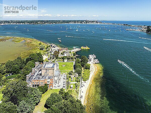 Brownsea Castle on Brownsea Island from a drone  Poole  Dorset  England  United Kingdom  Europe