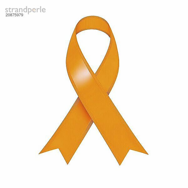 Orange ribbon over a transparent background. Symbol of leukemia  kidney cancer  and racial tolerance awareness. AI generated