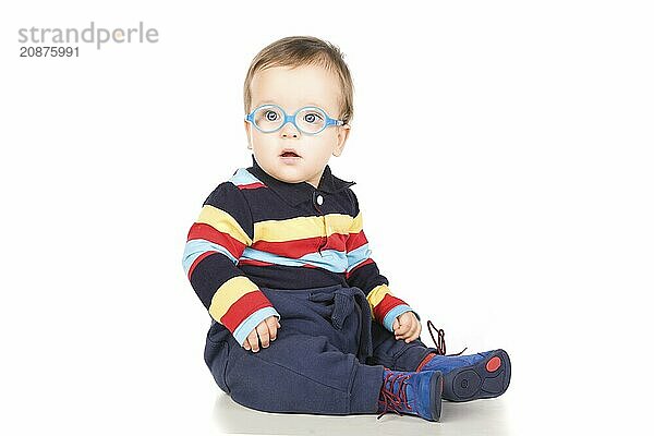 Child with glasses  close-up. Isolated on white