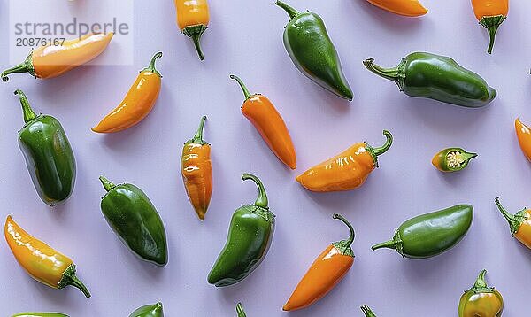 Top view of colorful peppers on a purple background AI generated