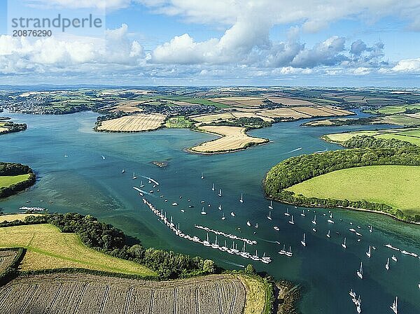 Salcombe and Mill Bay over Kingsbridge Estuary from a drone  Batson Creek  Southpool Creek  Devon  England  United Kingdom  Europe