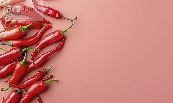 Top view of colorful peppers on a pink background AI generated