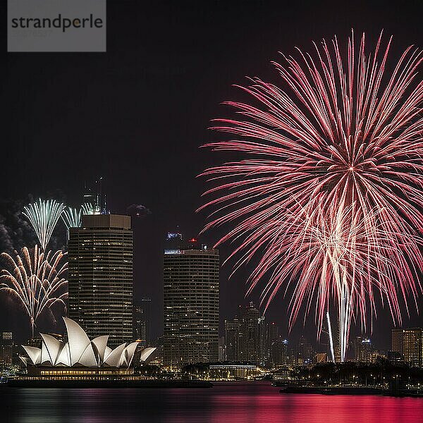 Iconic landmark and surrounding buildings illuminated by vibrant fireworks  AI generated