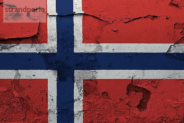 Norway Flag painted on the cracked grunge concrete wall