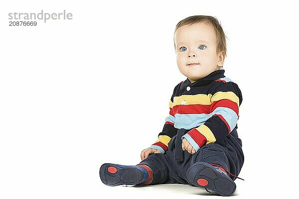 The blue-eyed baby  close-up. Isolated on white