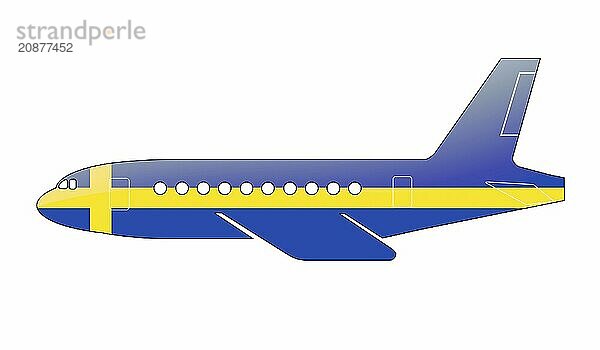 The Swedish flag painted on the silhouette of a aircraft. glossy illustration