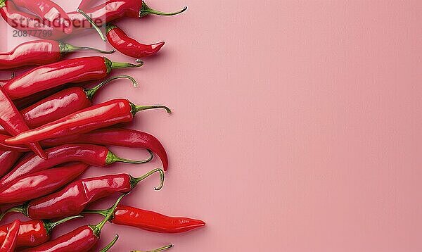 Top view of colorful peppers on a pink background AI generated