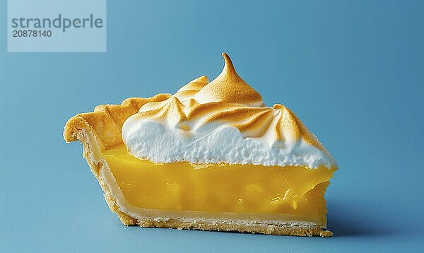 Lemon meringue pie on a light blue background AI generated