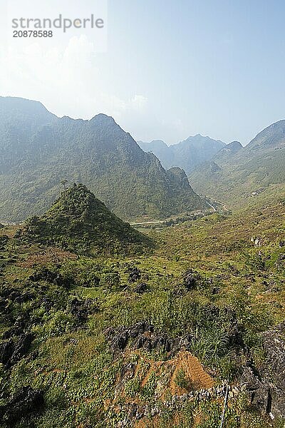 Road through the northern mountain landscape  Ha Giang province  Vietnam  Asia