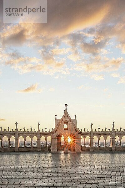 Old historic fortress and church at sunrise. City panorama at dusk. View of the Danube Fishermens Bastion  Halászbástya  Budapest  Hungary  Europe