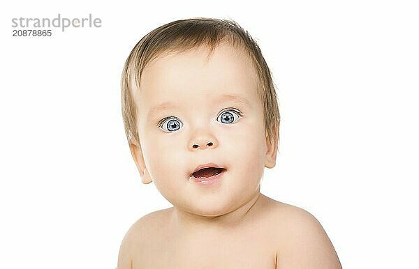 The blue-eyed baby  close-up. Isolated on white